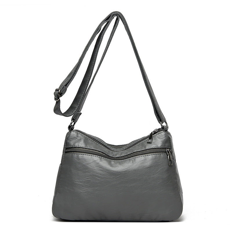 Grey Women's Soft Washed PU Leather Crossbody Bag - Multi-Pocket Casual Shoulder Purse for Everyday Organization - Image 5