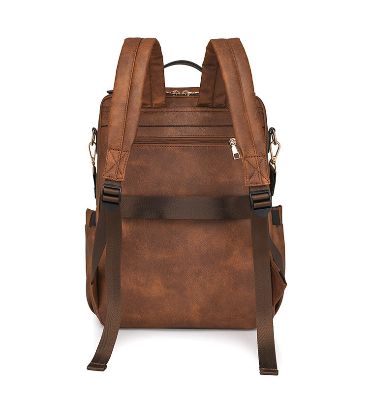 Brown Women's Vintage PU Leather Anti-Theft Backpack - Convertible Shoulder Bag & Laptop Rucksack for Travel & Daily Use - Image 5