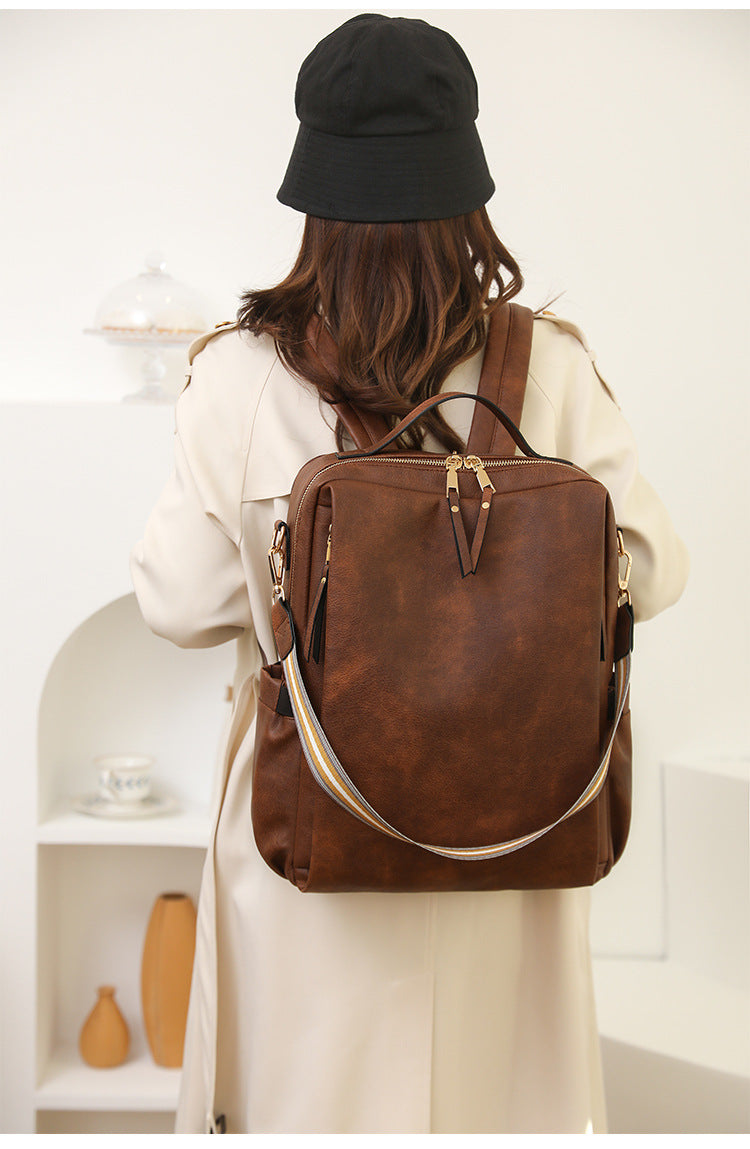 Brown Women's Vintage PU Leather Anti-Theft Backpack - Convertible Shoulder Bag & Laptop Rucksack for Travel & Daily Use - Image 9