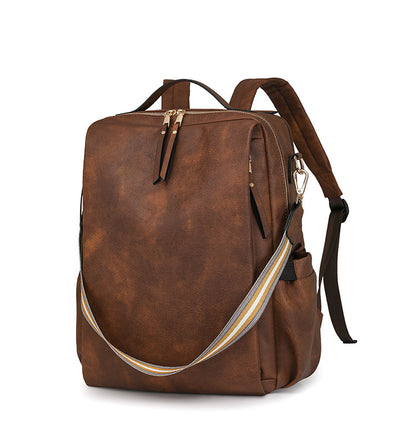 Beige Women's Vintage PU Leather Anti-Theft Backpack - Convertible Shoulder Bag & Laptop Rucksack for Travel & Daily Use - Image 3