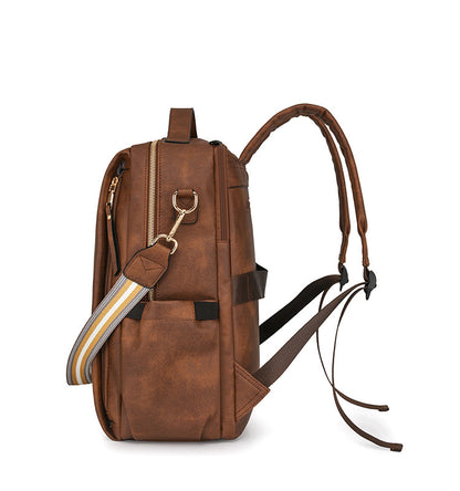 Beige Women's Vintage PU Leather Anti-Theft Backpack - Convertible Shoulder Bag & Laptop Rucksack for Travel & Daily Use - Image 4