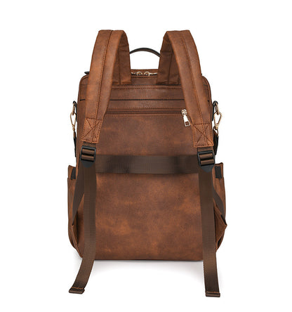 Beige Women's Vintage PU Leather Anti-Theft Backpack - Convertible Shoulder Bag & Laptop Rucksack for Travel & Daily Use - Image 5