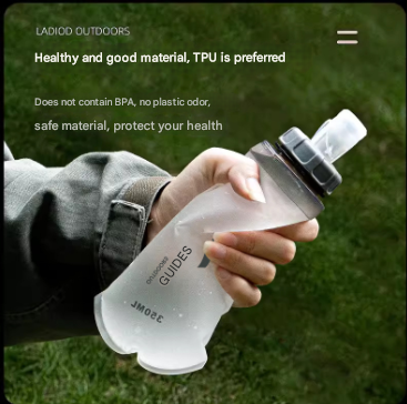 Grey and White Ultra-Lightweight 350ml Soft Running Flask - BPA-Free Collapsible TPU Water Bottle for Hiking, Cycling & Outdoor Sports - Image 2