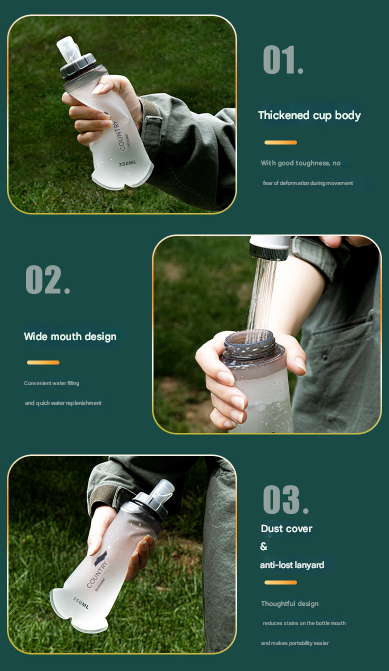 Grey and White Ultra-Lightweight 350ml Soft Running Flask - BPA-Free Collapsible TPU Water Bottle for Hiking, Cycling & Outdoor Sports - Image 5