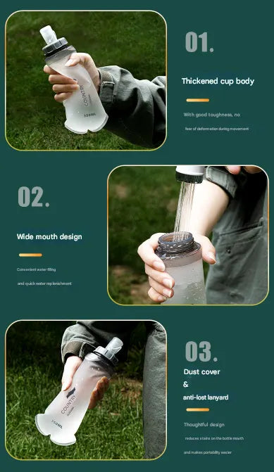 Green and White Ultra-Lightweight 350ml Soft Running Flask - BPA-Free Collapsible TPU Water Bottle for Hiking, Cycling & Outdoor Sports - Image 5