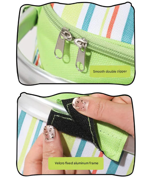 Green and Colored Stripes Large 27L Foldable Insulated Picnic Basket Cooler Bag - Lightweight Thermal Hamper with Aluminum Handles for Outdoor, Shopping & Camping - Image 8