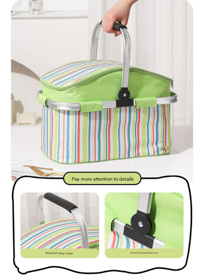 Pink and Floral Pattern Large 27L Foldable Insulated Picnic Basket Cooler Bag - Lightweight Thermal Hamper with Aluminum Handles for Outdoor, Shopping & Camping - Image 7