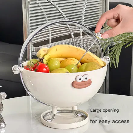 Red Whimsical Covered Fruit Bowl with Flip Lid & Drainer - Cute Design Snack & Candy Dish for Living Room - Image 4
