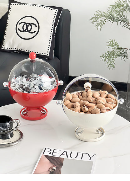 Red Whimsical Covered Fruit Bowl with Flip Lid & Drainer - Cute Design Snack & Candy Dish for Living Room - Image 7