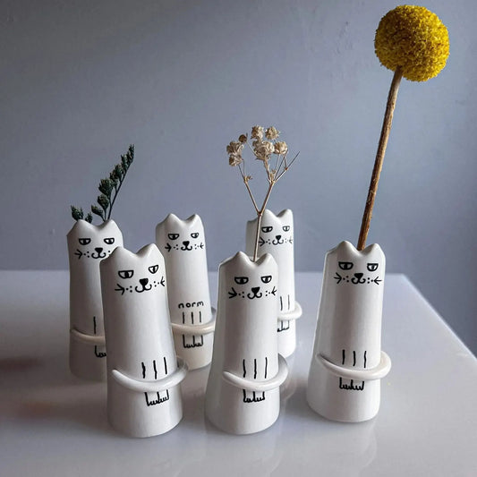 3 Pcs White And Black Adorable Sassy Cat Mini Bud Vase - Whimsical Resin Figurine Flower Holder for Single Stem - Cute Home & Desk Decor Accent - Image 3