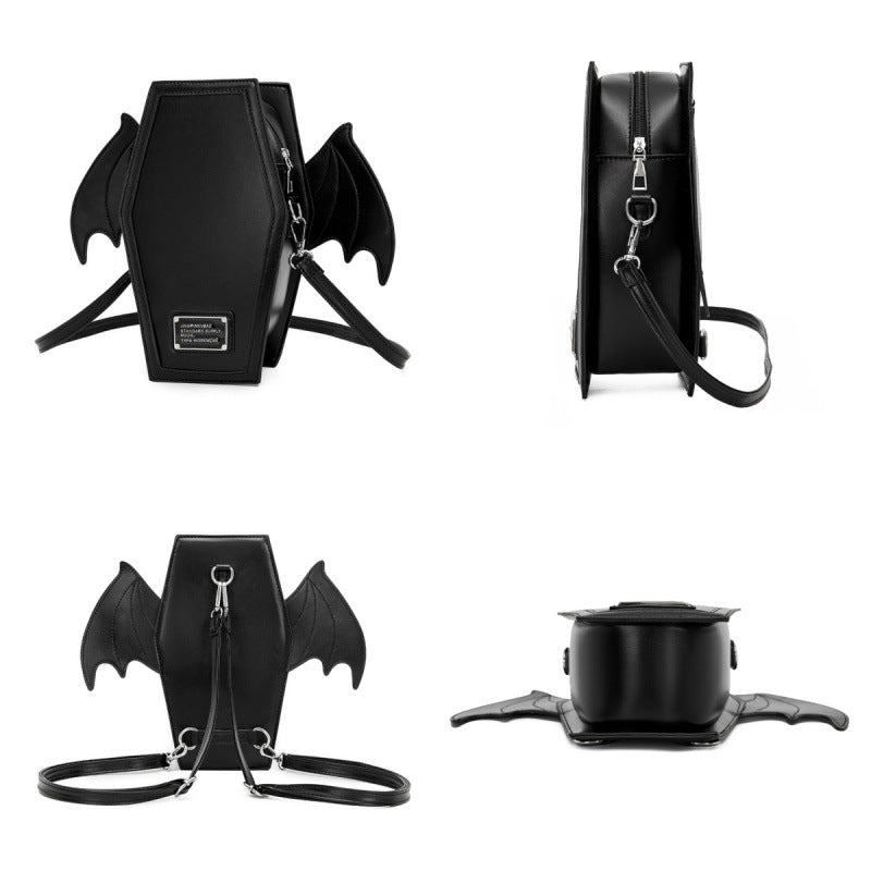 Black Gothic Coffin Bat Wing Convertible Crossbody Bag - Punk PU Leather Shoulder Purse & Mini Backpack - Image 3