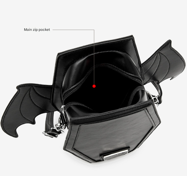 Rose Red Gothic Coffin Bat Wing Convertible Crossbody Bag - Punk PU Leather Shoulder Purse & Mini Backpack - Image 6