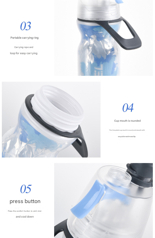 Cyan 500ML Insulated Sports Water Bottle with Cooling Mist - Triple-Layer Design Keeps Drinks Cold for Hours - Portable PE Misting Bottle - Image 7