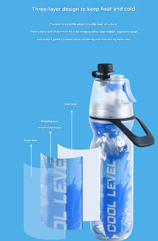 Yellow 500ML Insulated Sports Water Bottle with Cooling Mist - Triple-Layer Design Keeps Drinks Cold for Hours - Portable PE Misting Bottle - Image 5