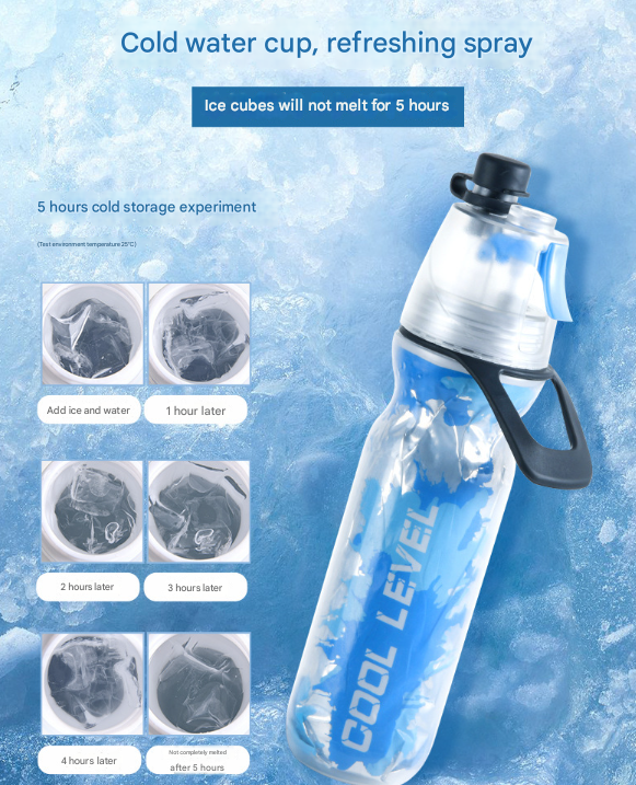 Blue 500ML Insulated Sports Water Bottle with Cooling Mist - Triple-Layer Design Keeps Drinks Cold for Hours - Portable PE Misting Bottle - Image 6