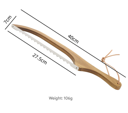 2 Pcs Khaki Artisan Wooden Bread Bow Knife - Serrated Stainless Steel Slicer for Effortless Crumb-Free Cutting - Image 2