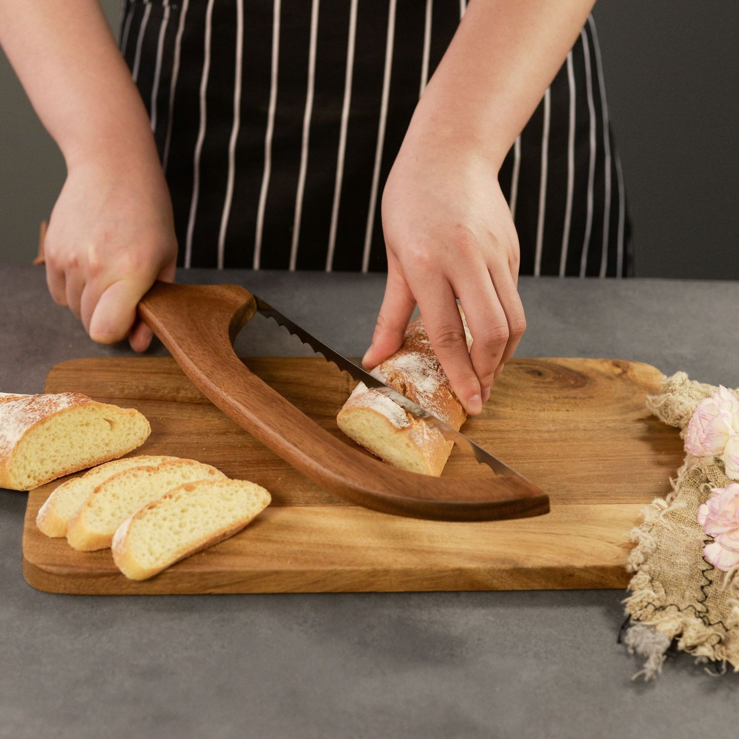 2 Pcs Khaki Artisan Wooden Bread Bow Knife - Serrated Stainless Steel Slicer for Effortless Crumb-Free Cutting - Image 5