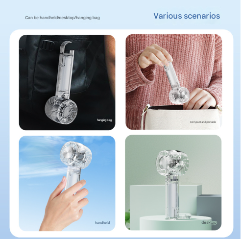 Transparent White Portable Mini Cooling Fan with Semiconductor Ice Compress - USB-C Rechargeable, 3-Speed Turbine & Transparent Design - Image 4