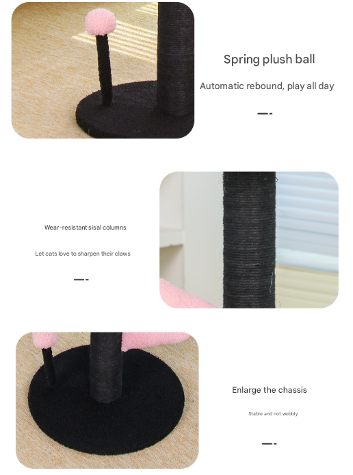 Red and Black Adorable Flower Cat Tree - Plush Perch, Sisal Scratching Post & Spring Ball Toy - Image 6