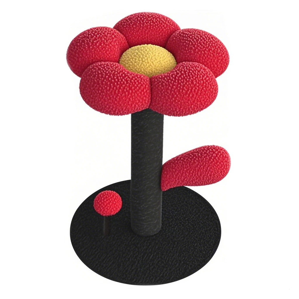 Red and Black Adorable Flower Cat Tree - Plush Perch, Sisal Scratching Post & Spring Ball Toy - Image 7