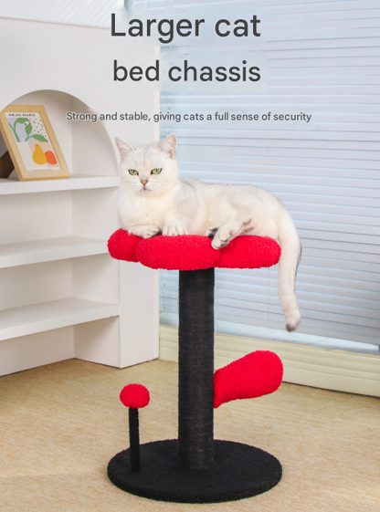 Pink and Black Adorable Flower Cat Tree - Plush Perch, Sisal Scratching Post & Spring Ball Toy - Image 4