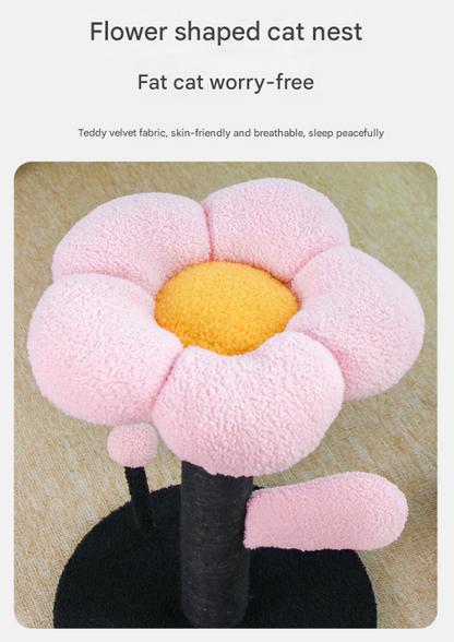 Pink and Black Adorable Flower Cat Tree - Plush Perch, Sisal Scratching Post & Spring Ball Toy - Image 5