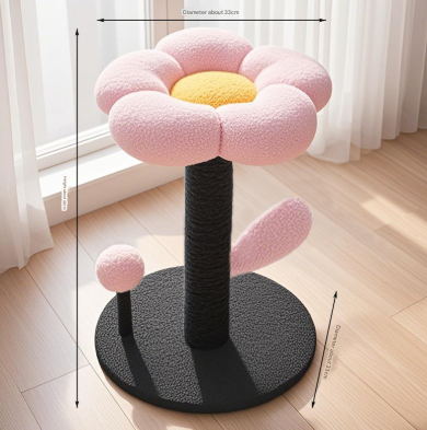 Pink and Black Adorable Flower Cat Tree - Plush Perch, Sisal Scratching Post & Spring Ball Toy - Image 7