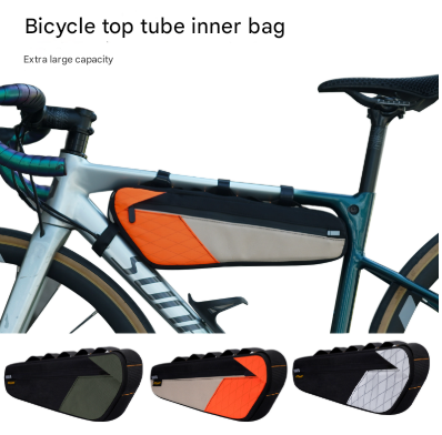 Black and White Waterproof Bicycle Frame Bag - 2.5L Slim Top Tube Storage Pouch for Cycling Essentials - Image 2