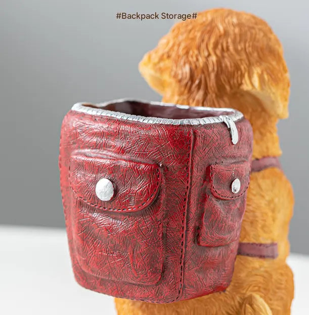 Blue Backpack Charming Golden Retriever Puppy Pen Holder - Resin Desktop Organizer & Decorative Figurine - Image 5