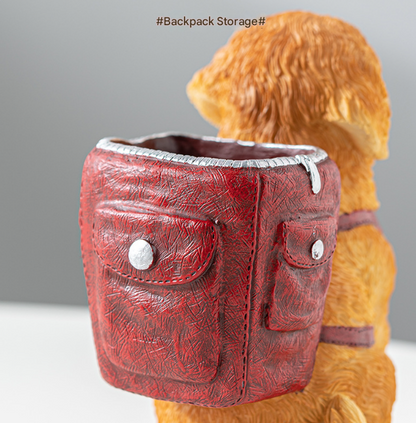 Red Backpack Charming Golden Retriever Puppy Pen Holder - Resin Desktop Organizer & Decorative Figurine - Image 5