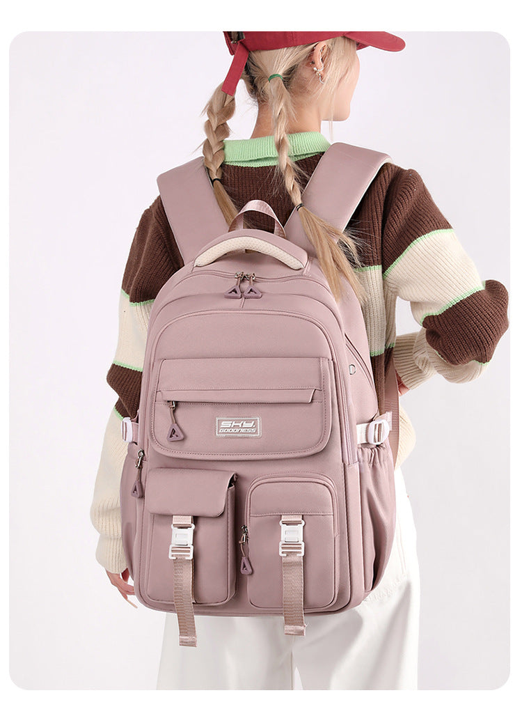Light Purple Large Capacity Waterproof Student Backpack - Fits 15-Inch Laptop, Multi-Pocket Travel Daypack - Image 2