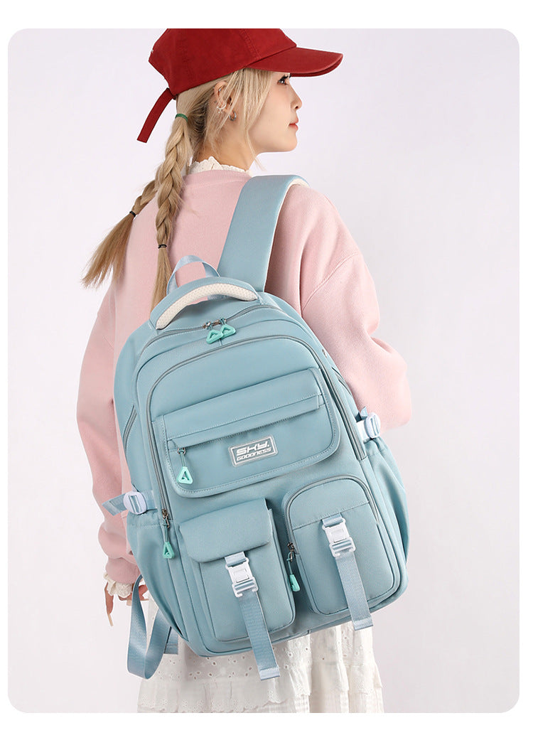 Light Blue Large Capacity Waterproof Student Backpack - Fits 15-Inch Laptop, Multi-Pocket Travel Daypack - Image 2