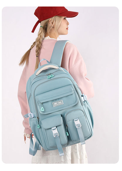 Light Blue Large Capacity Waterproof Student Backpack - Fits 15-Inch Laptop, Multi-Pocket Travel Daypack - Image 2