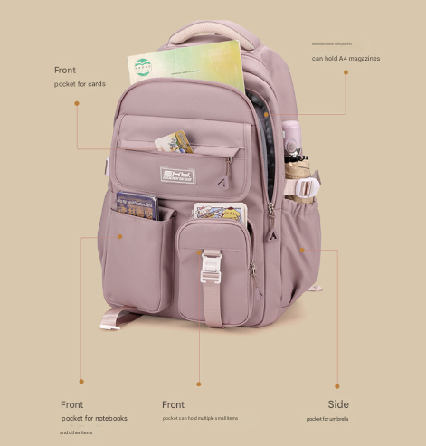 Grey Large Capacity Waterproof Student Backpack - Fits 15-Inch Laptop, Multi-Pocket Travel Daypack - Image 3