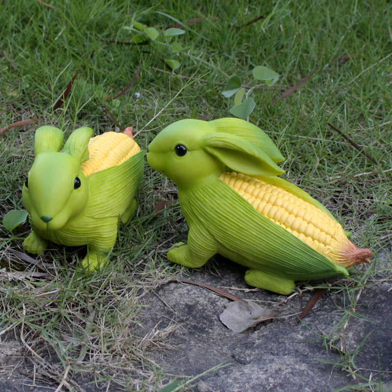 Green And Yellow Whimsical Resin Corn Rabbit Garden Statue - Unique Outdoor Yard Art Figurine with Decorative Sign - Image 2
