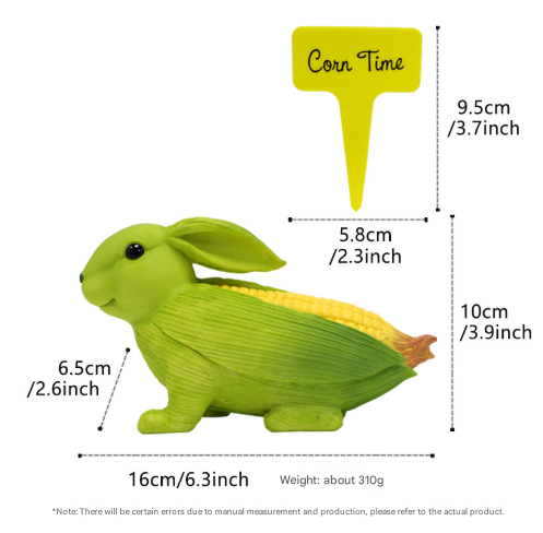 Green And Yellow Whimsical Resin Corn Rabbit Garden Statue - Unique Outdoor Yard Art Figurine with Decorative Sign - Image 3