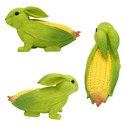 Green And Yellow Whimsical Resin Corn Rabbit Garden Statue - Unique Outdoor Yard Art Figurine with Decorative Sign - Image 4
