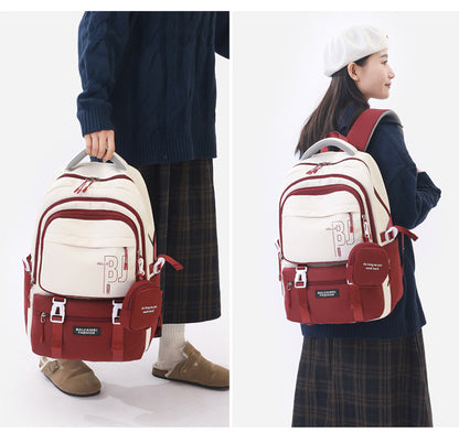 Red and White Large Capacity Student Backpack - Durable Oxford Cloth School Bag with Laptop Compartment & Multiple Pockets - Image 2