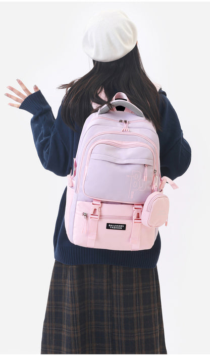 Pink and Purple Large Capacity Student Backpack - Durable Oxford Cloth School Bag with Laptop Compartment & Multiple Pockets - Image 2