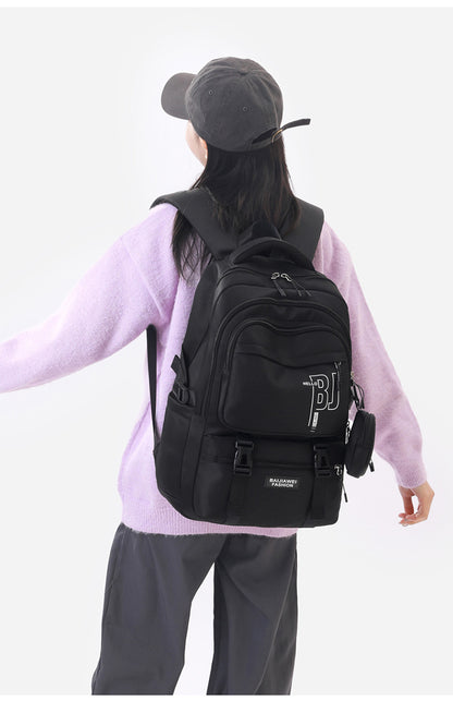 Black Large Capacity Student Backpack - Durable Oxford Cloth School Bag with Laptop Compartment & Multiple Pockets - Image 2