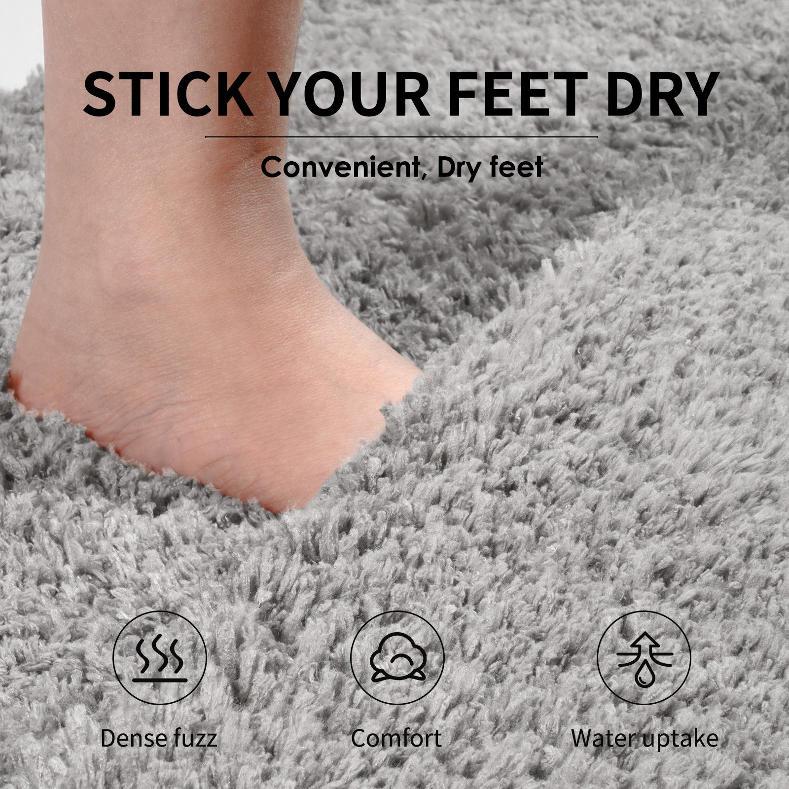 White Ultra Absorbent Plush Bath Mat - Non-Slip Bathroom Rug with Innovative Foot Drying Pocket - Image 2