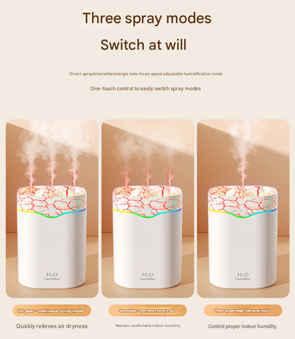 White Volcano Style 2L Cool Mist Humidifier - Triple Nozzle with RGB LED & Quiet Operation - Image 2
