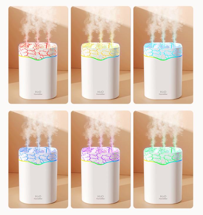 White Volcano Style 2L Cool Mist Humidifier - Triple Nozzle with RGB LED & Quiet Operation - Image 4