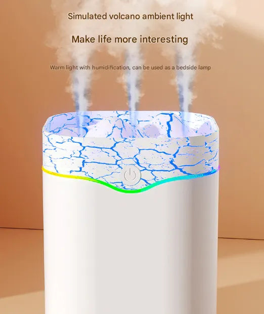 White Volcano Style 2L Cool Mist Humidifier - Triple Nozzle with RGB LED & Quiet Operation
