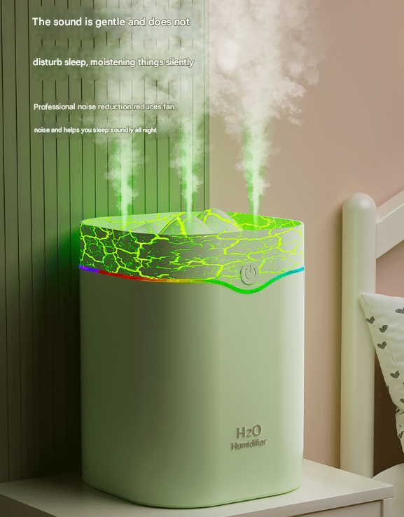 Green Volcano Style 2L Cool Mist Humidifier - Triple Nozzle with RGB LED & Quiet Operation - Image 5
