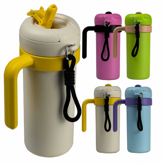 Pink and Black 700ml Insulated Stainless Steel Tumbler with Handle, Dual-Sip Lid, Straw & Tea Infuser - Image 3