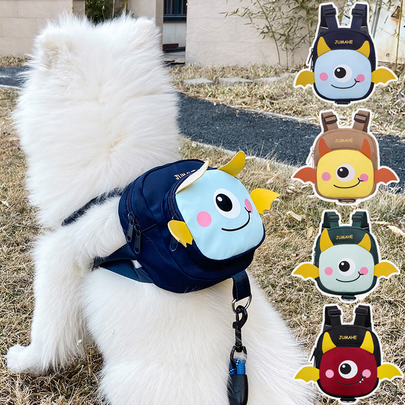 Black Adorable Monster Pet Backpack Harness - Small Dog & Cat Treat Pouch with Poop Bag Dispenser - Image 2