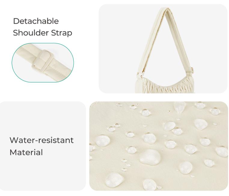 Beige Chic Pleated Crescent Sling Bag - Water-Resistant Lightweight Crossbody & Shoulder Purse - Image 4