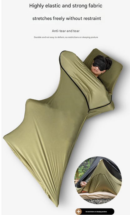 Khaki Ultra-Stretch Sleeping Bag Liner - Portable & Lightweight Envelope Sleep Sack for Camping & Travel - Image 3
