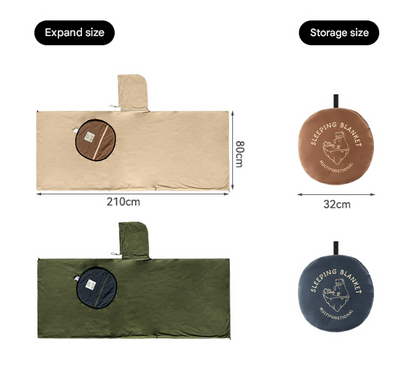 Green Cozy 4-in-1 Wearable Fleece Poncho Sleeping Bag - Multifunctional Camping Blanket with Detachable Hood - Image 2